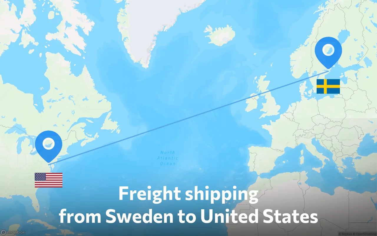 Shipping route from Sweden to United States