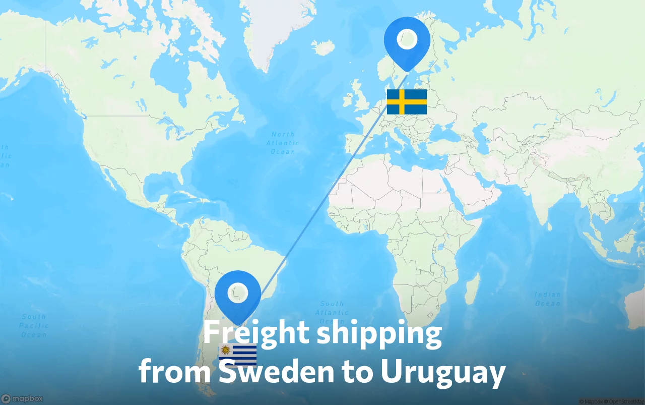 Shipping route from Sweden to Uruguay
