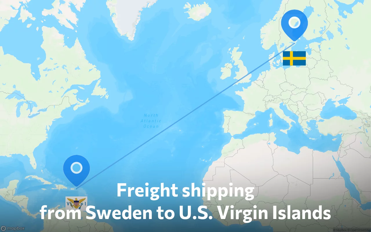 Shipping route from Sweden to U.S. Virgin Islands