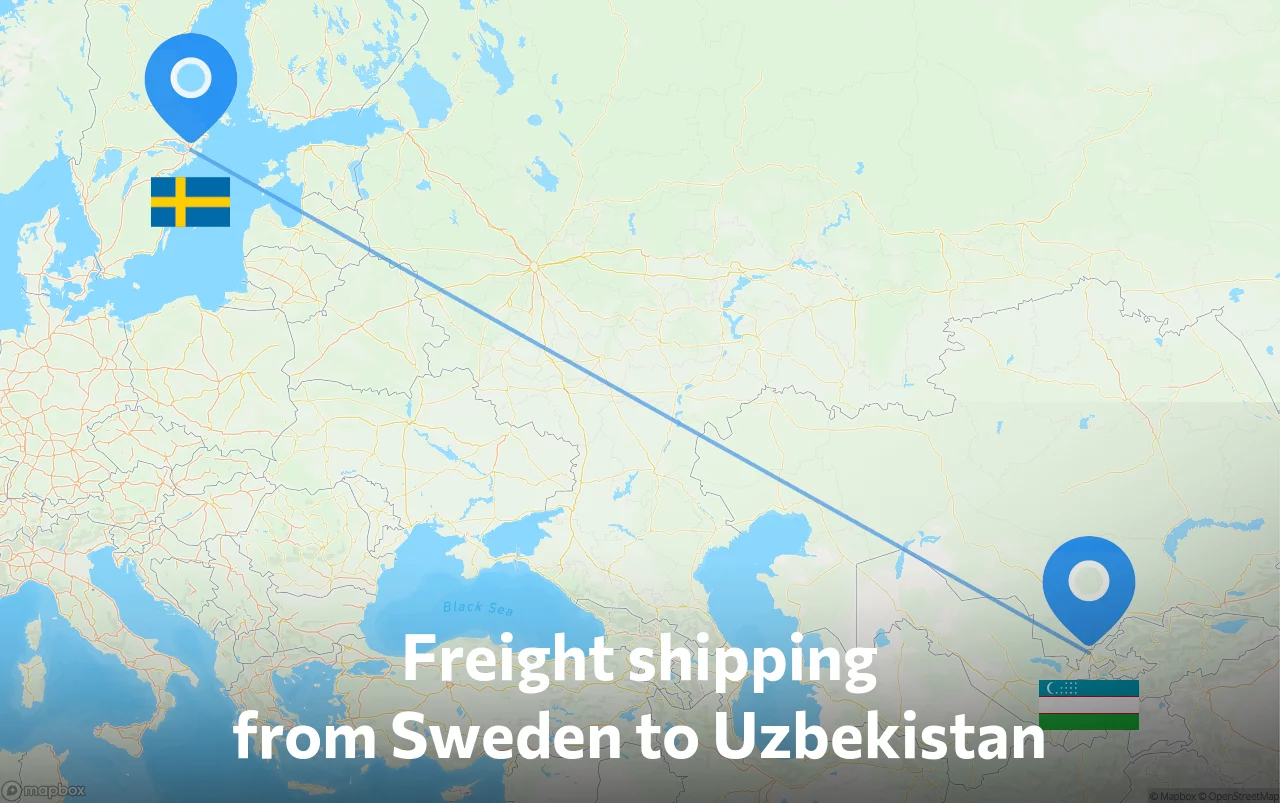 Shipping route from Sweden to Uzbekistan