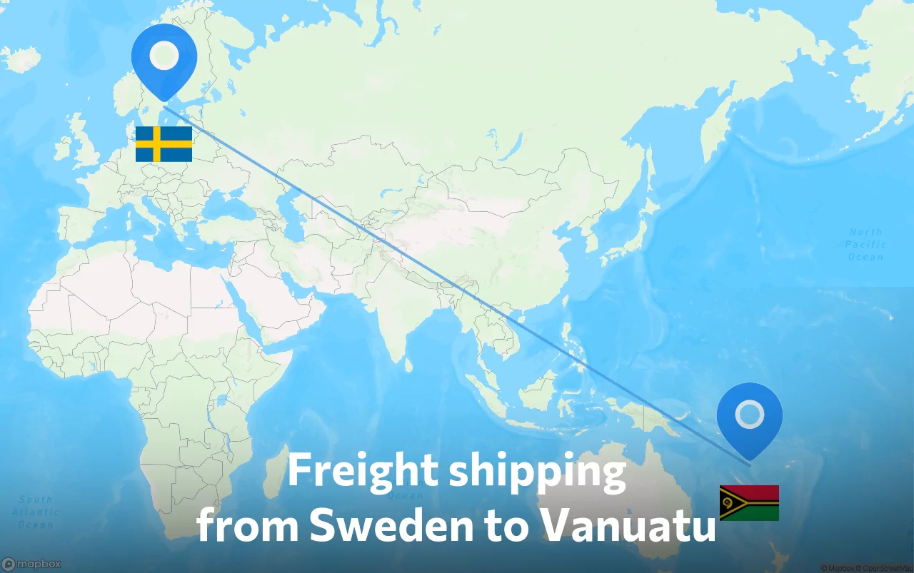 Shipping route from Sweden to Vanuatu