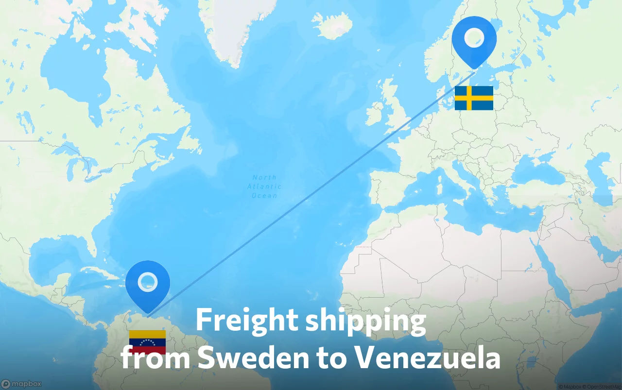 Shipping route from Sweden to Venezuela