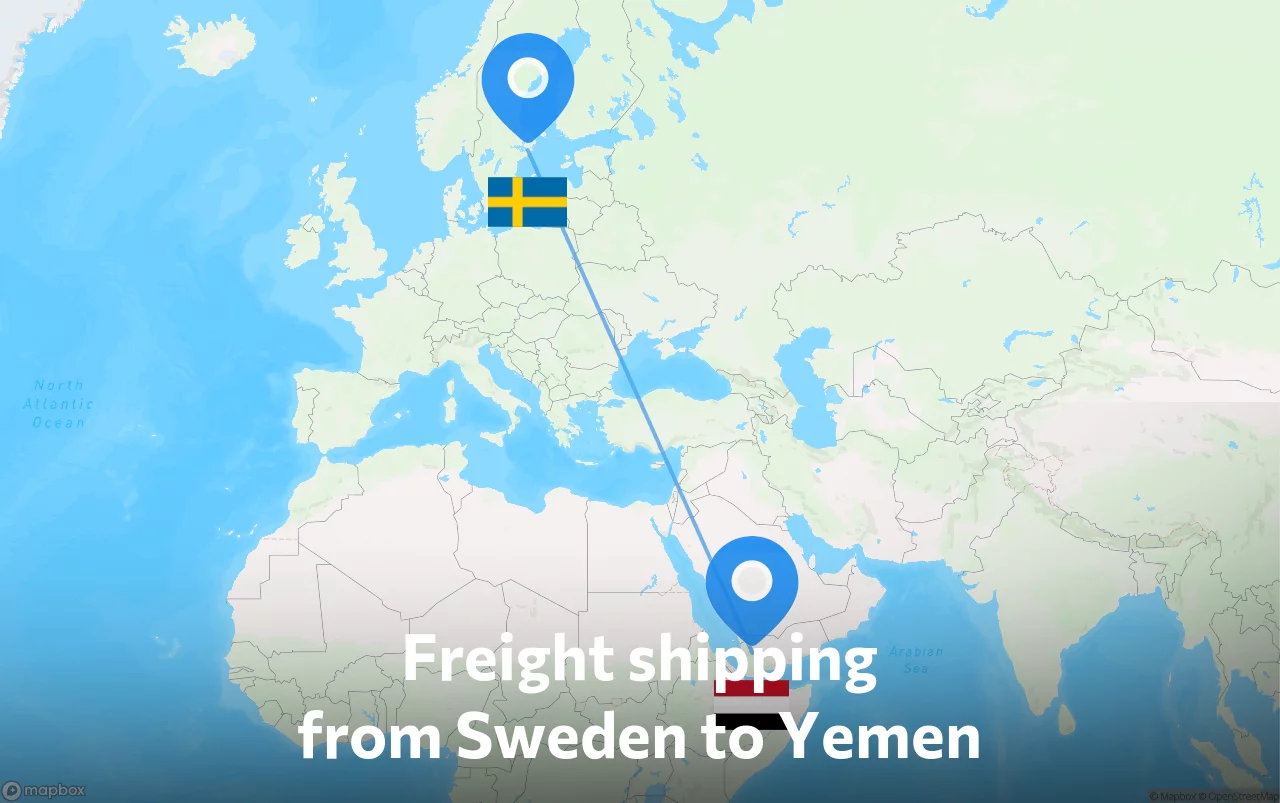 Shipping route from Sweden to Yemen