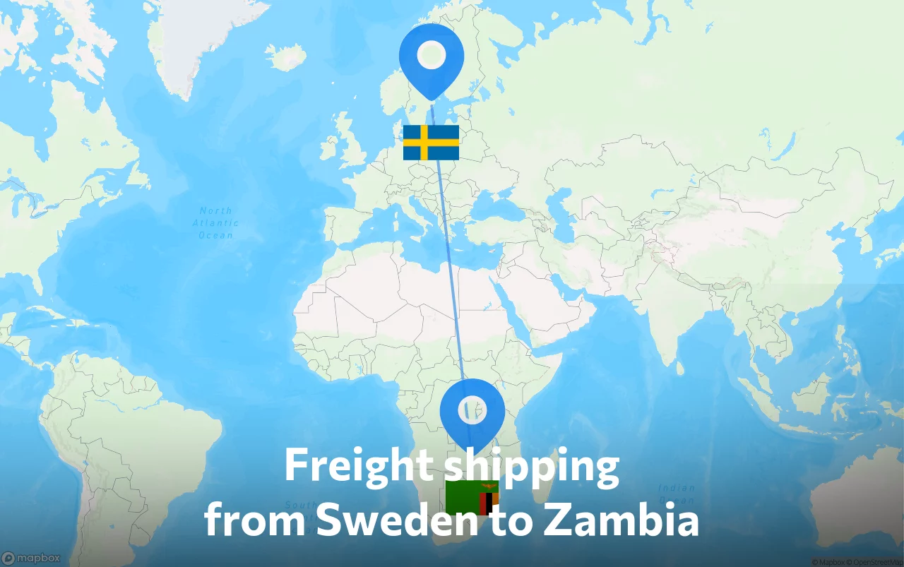 Shipping route from Sweden to Zambia