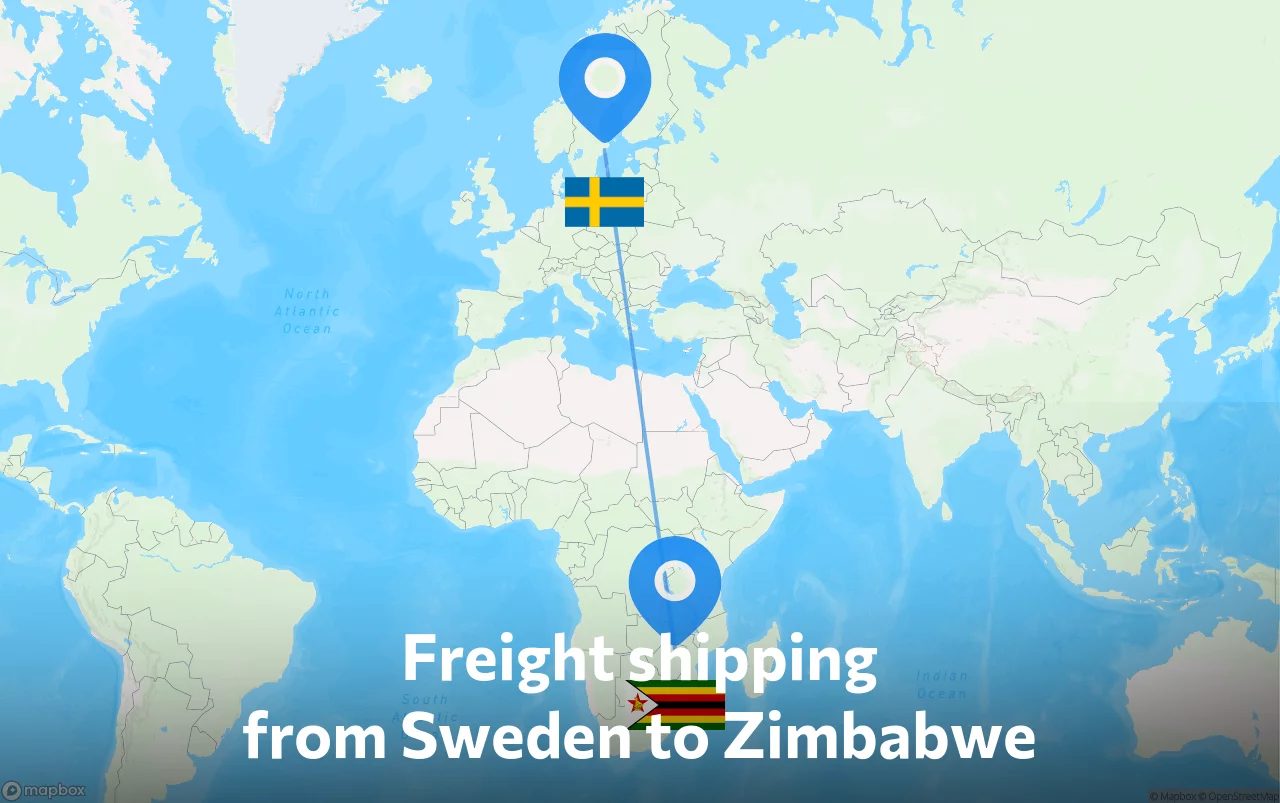 Shipping route from Sweden to Zimbabwe