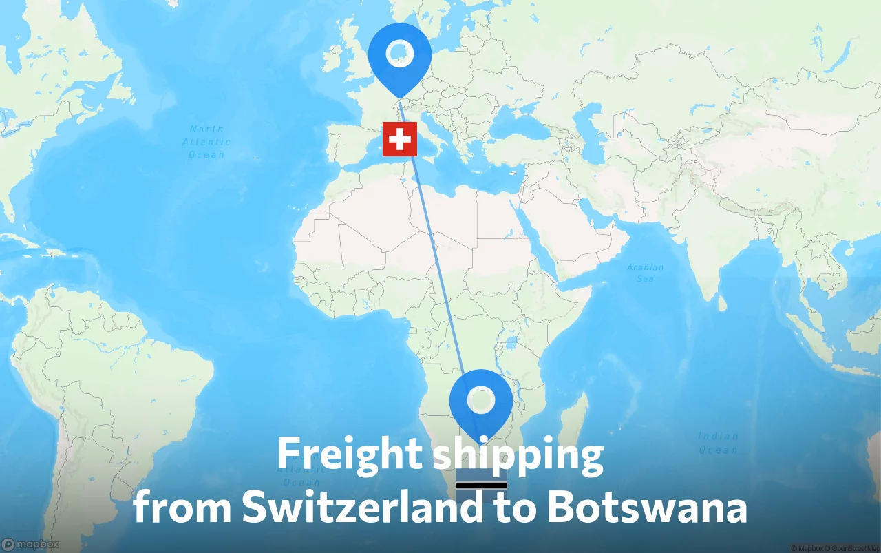 Shipping route from Switzerland to Botswana