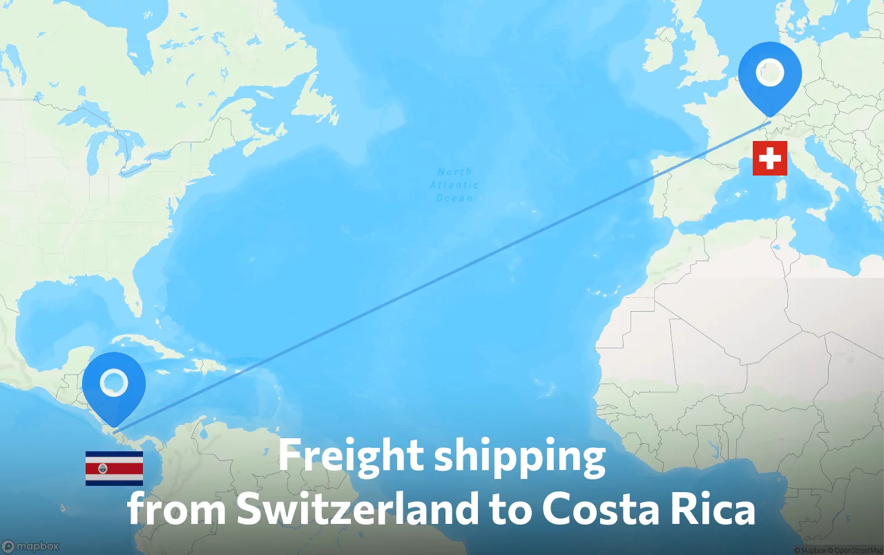 Shipping route from Switzerland to Costa Rica