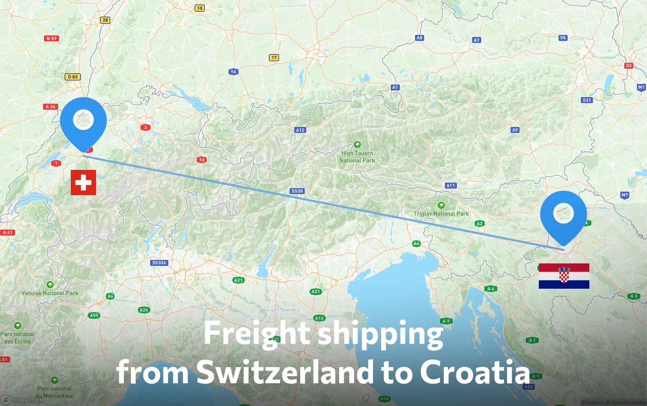 Shipping route from Switzerland to Croatia