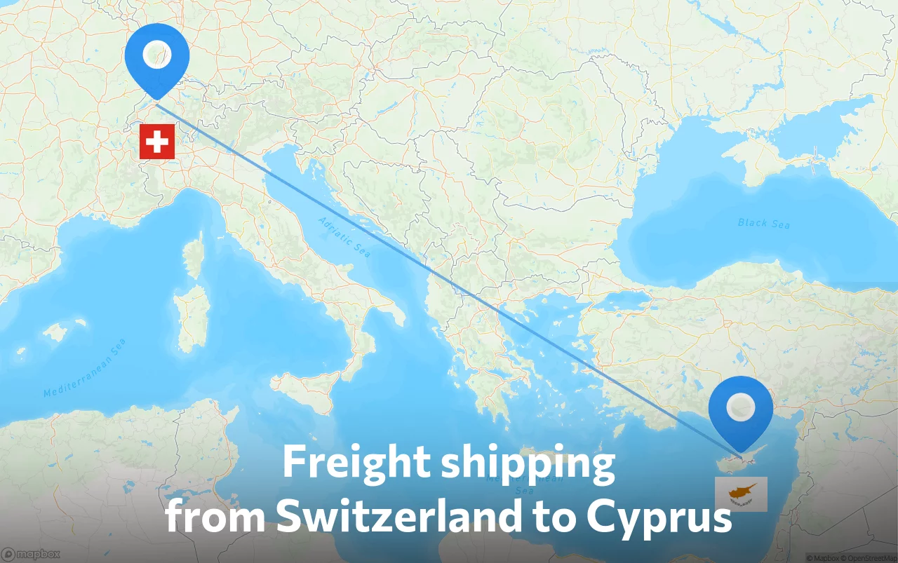 Shipping route from Switzerland to Cyprus