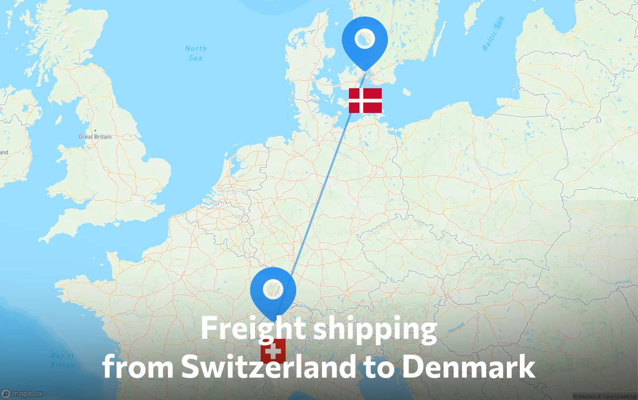 Shipping route from Switzerland to Denmark
