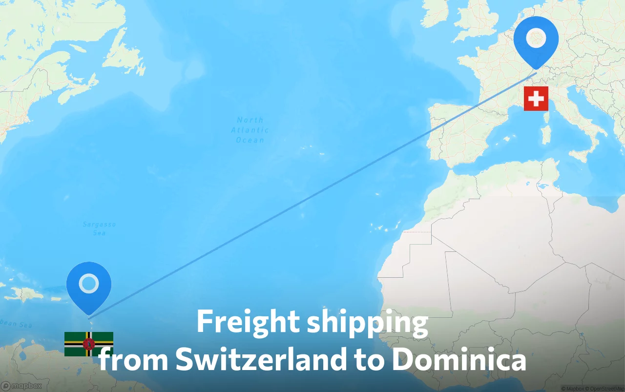 Shipping route from Switzerland to Dominica