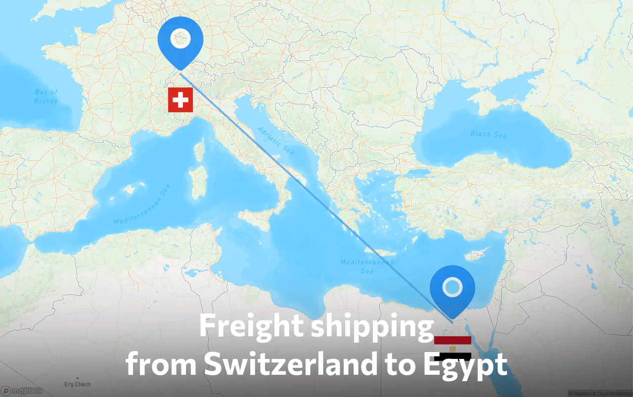 Shipping route from Switzerland to Egypt