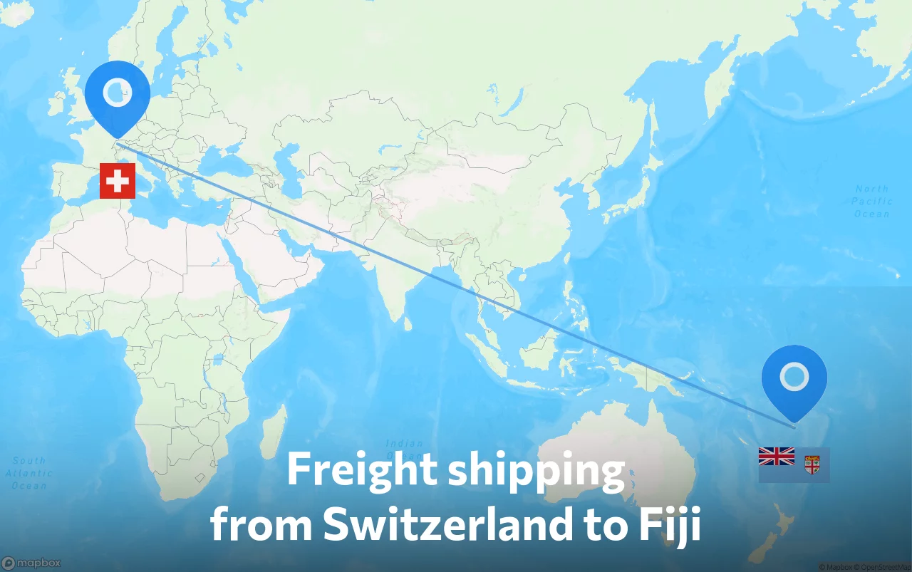 Shipping route from Switzerland to Fiji
