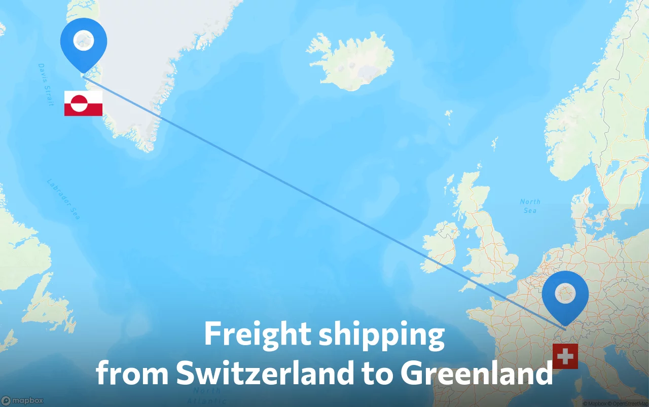 Shipping route from Switzerland to Greenland