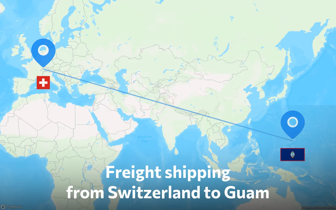 Shipping route from Switzerland to Guam