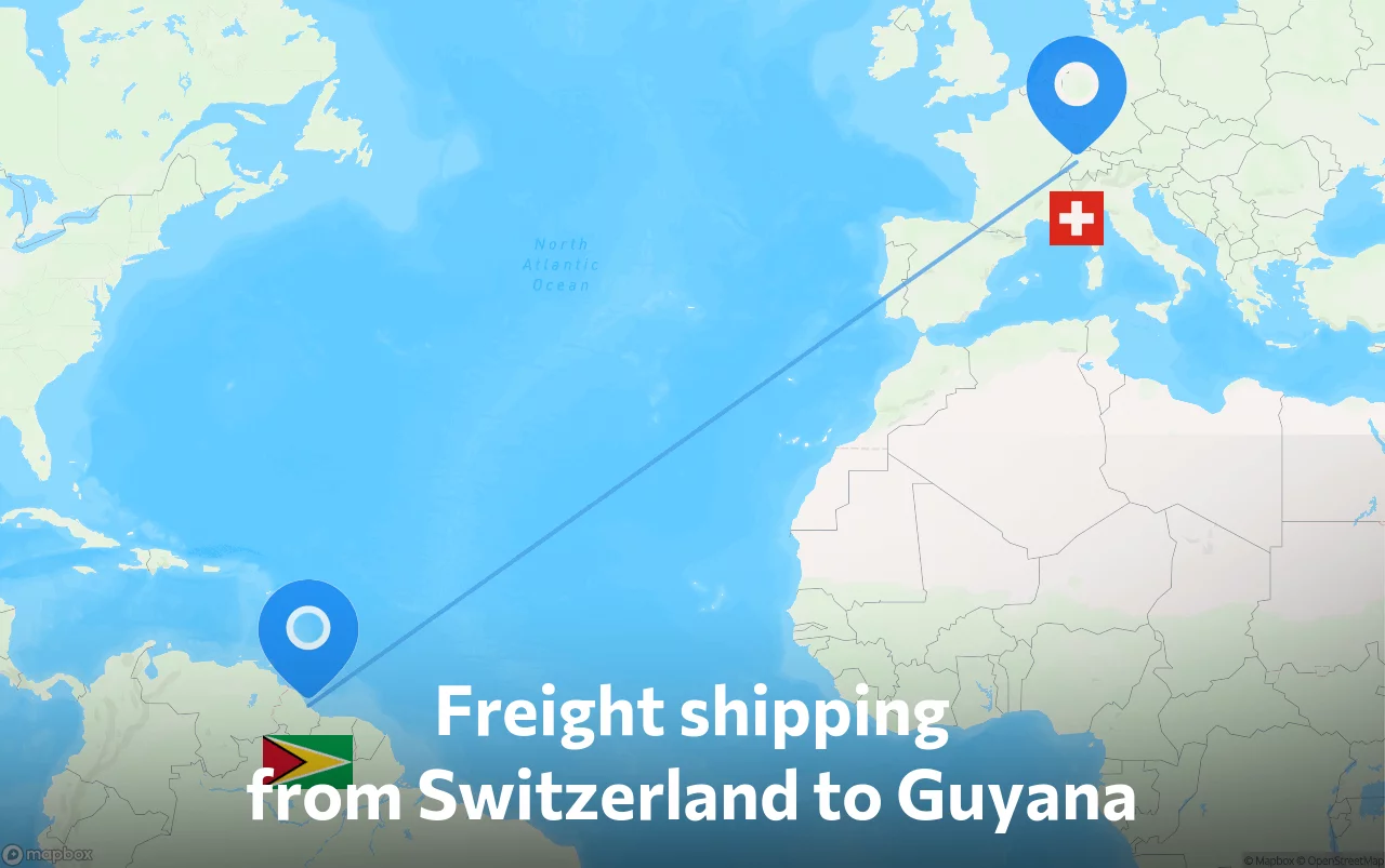 Shipping route from Switzerland to Guyana
