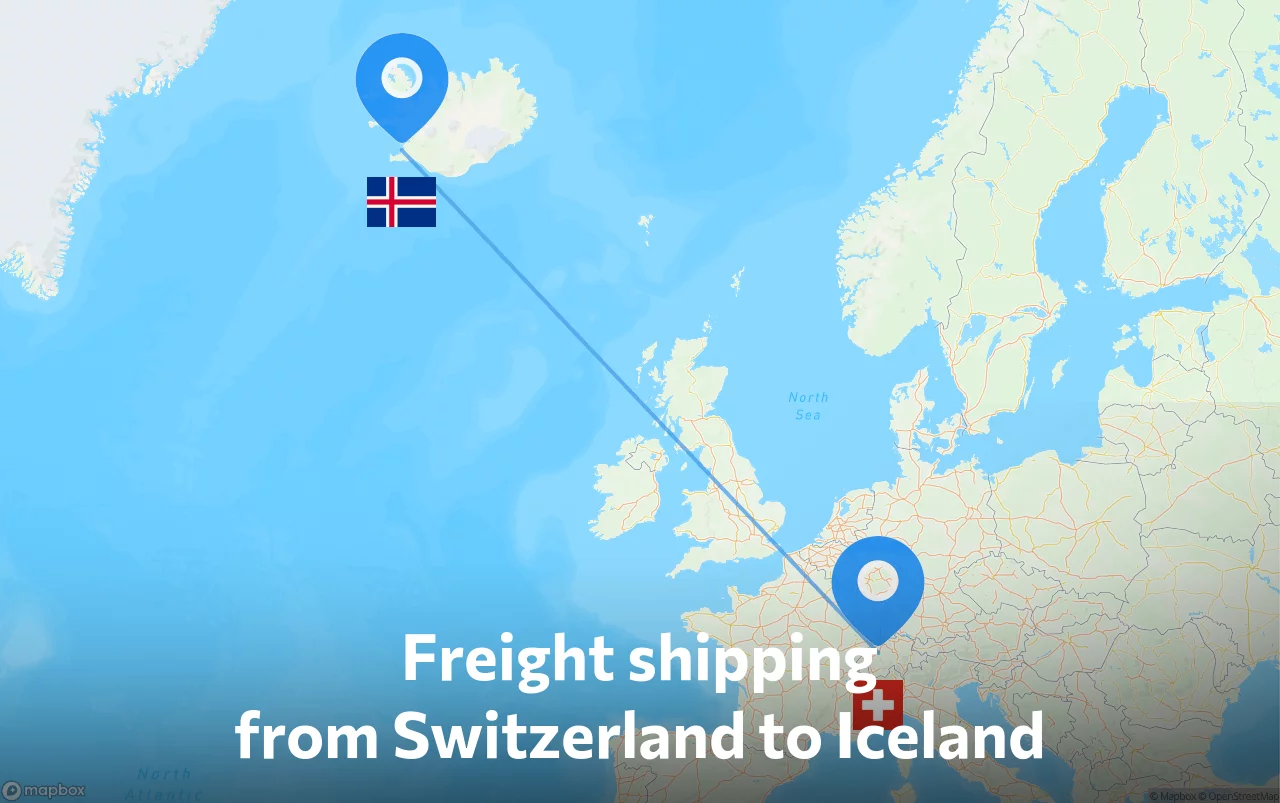 Shipping route from Switzerland to Iceland