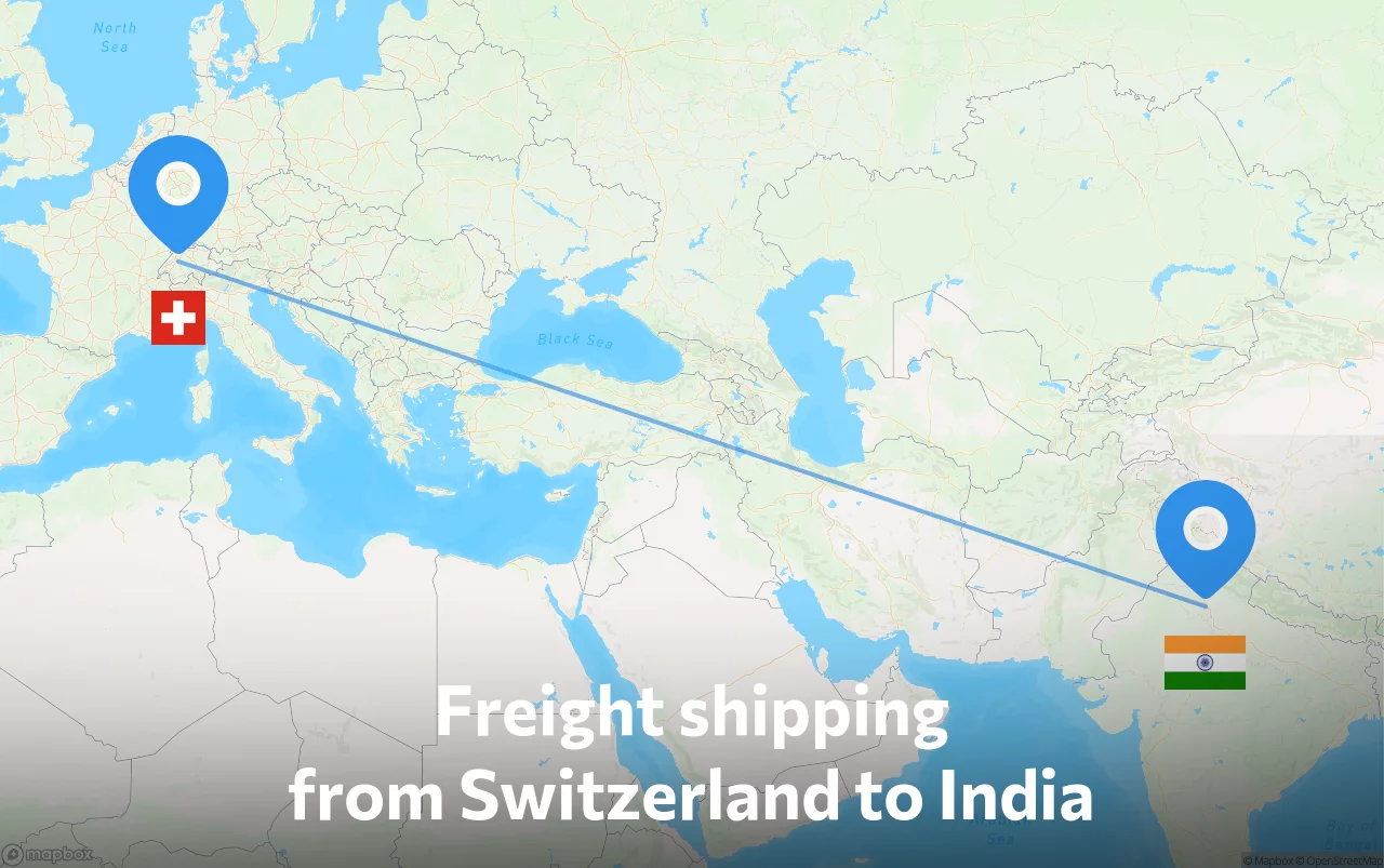 Shipping route from Switzerland to India