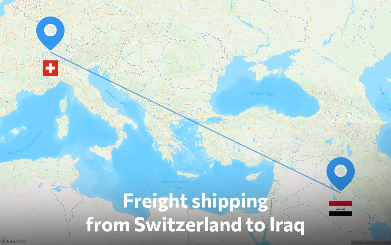 Shipping route from Switzerland to Iraq