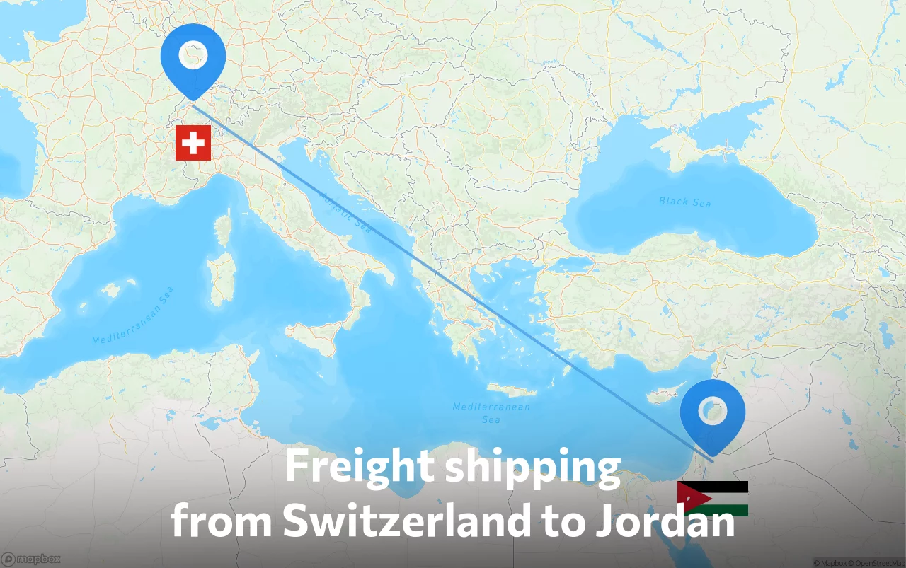 Shipping route from Switzerland to Jordan