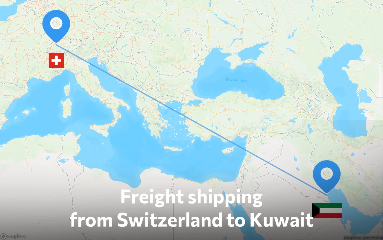 Shipping route from Switzerland to Kuwait