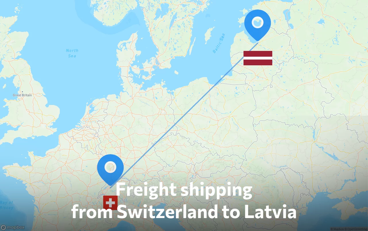 Shipping route from Switzerland to Latvia