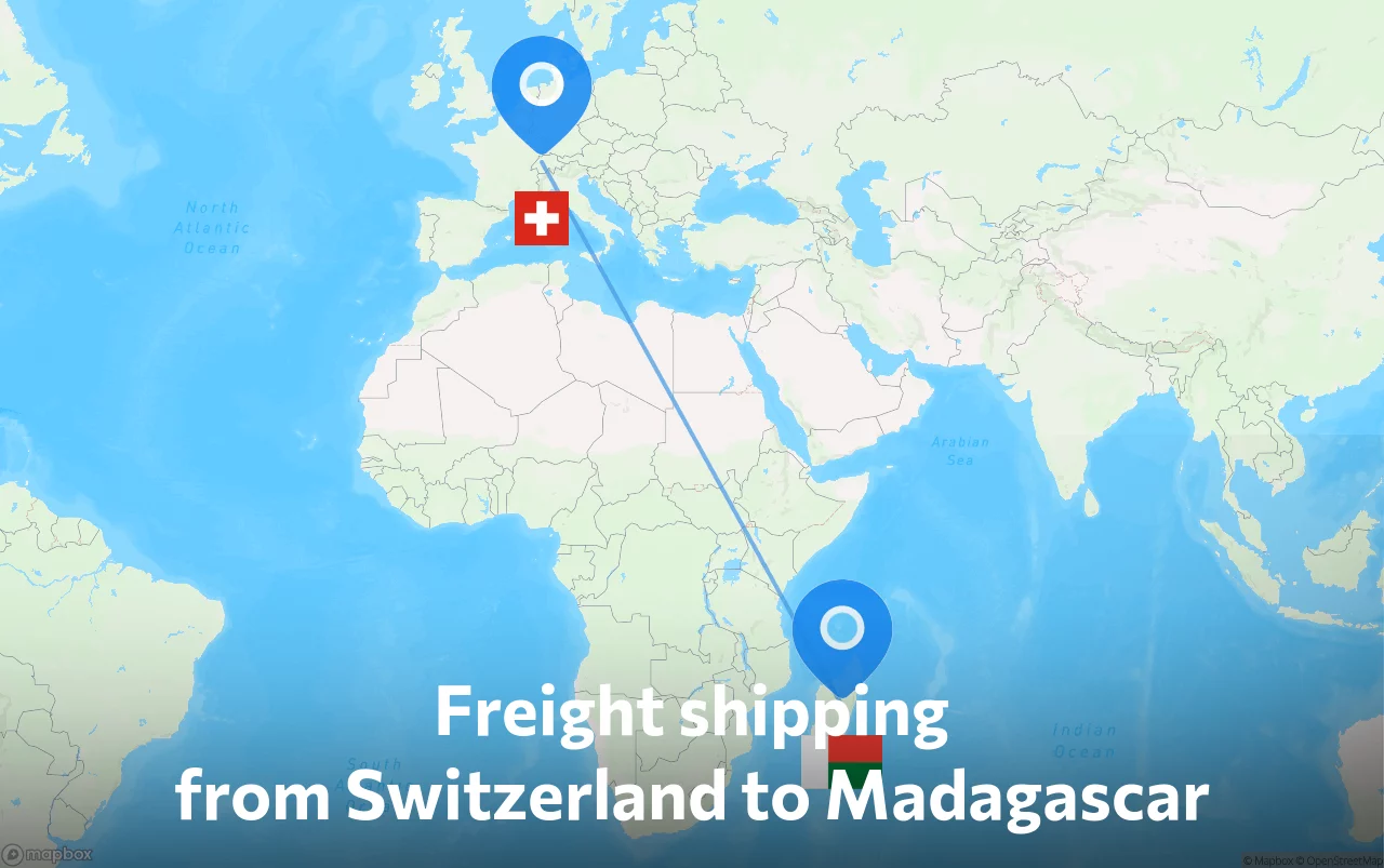 Shipping route from Switzerland to Madagascar