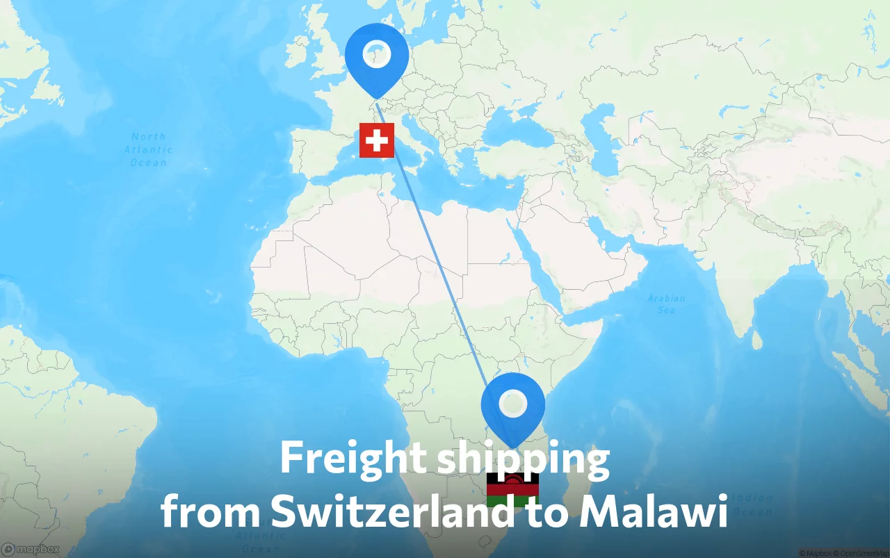 Shipping route from Switzerland to Malawi