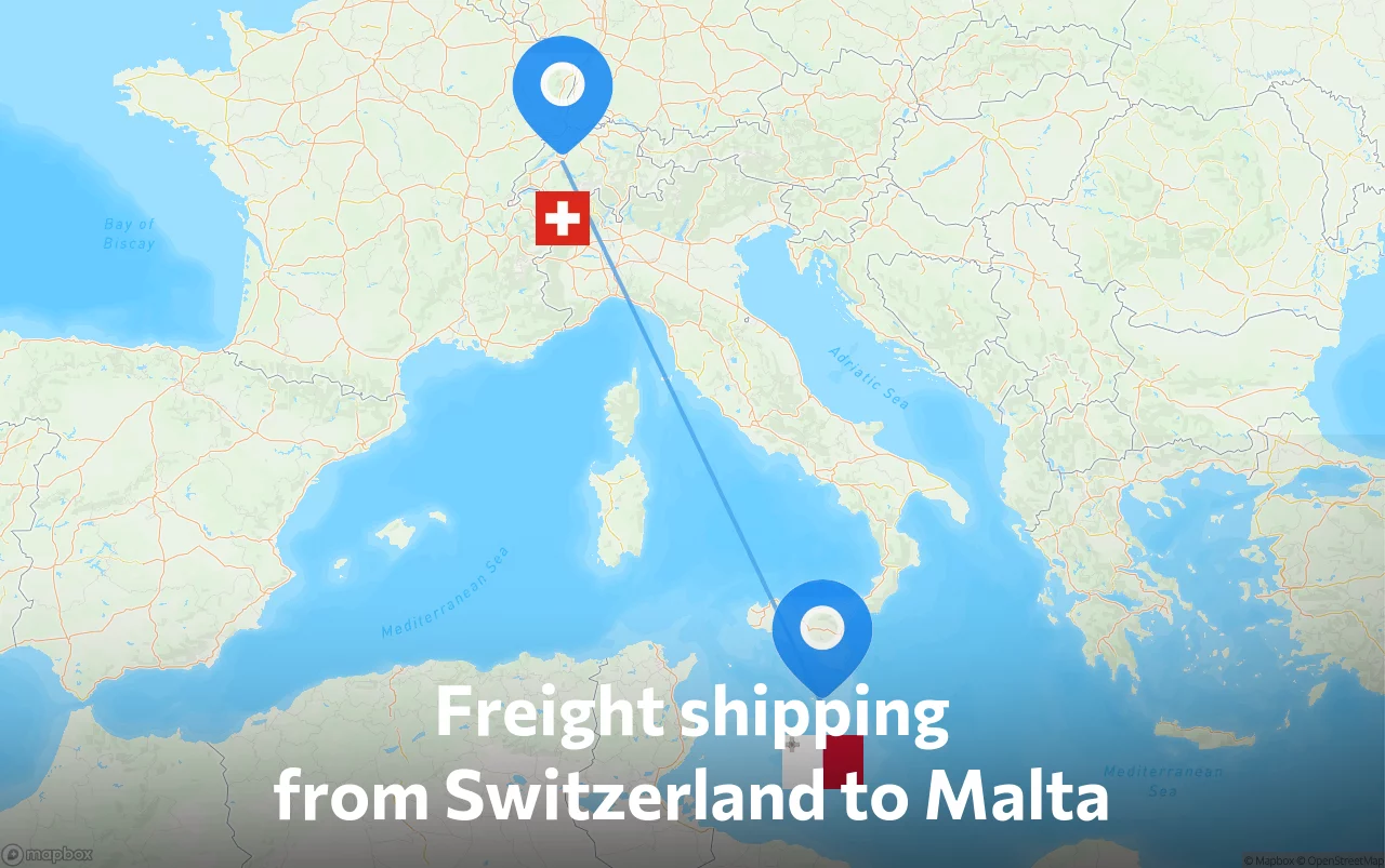 Shipping route from Switzerland to Malta