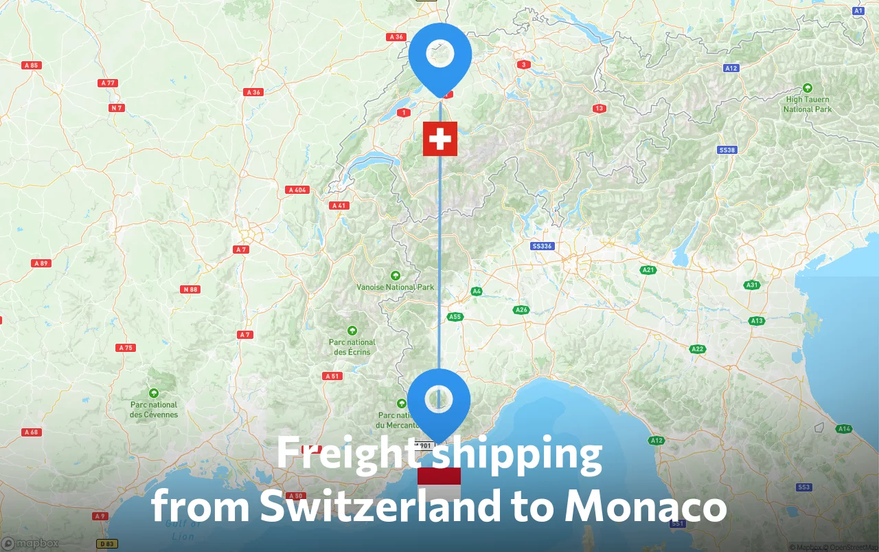 Shipping route from Switzerland to Monaco