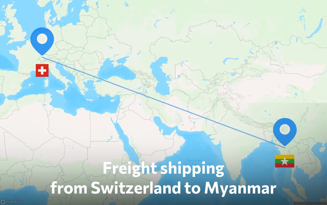 Shipping route from Switzerland to Myanmar