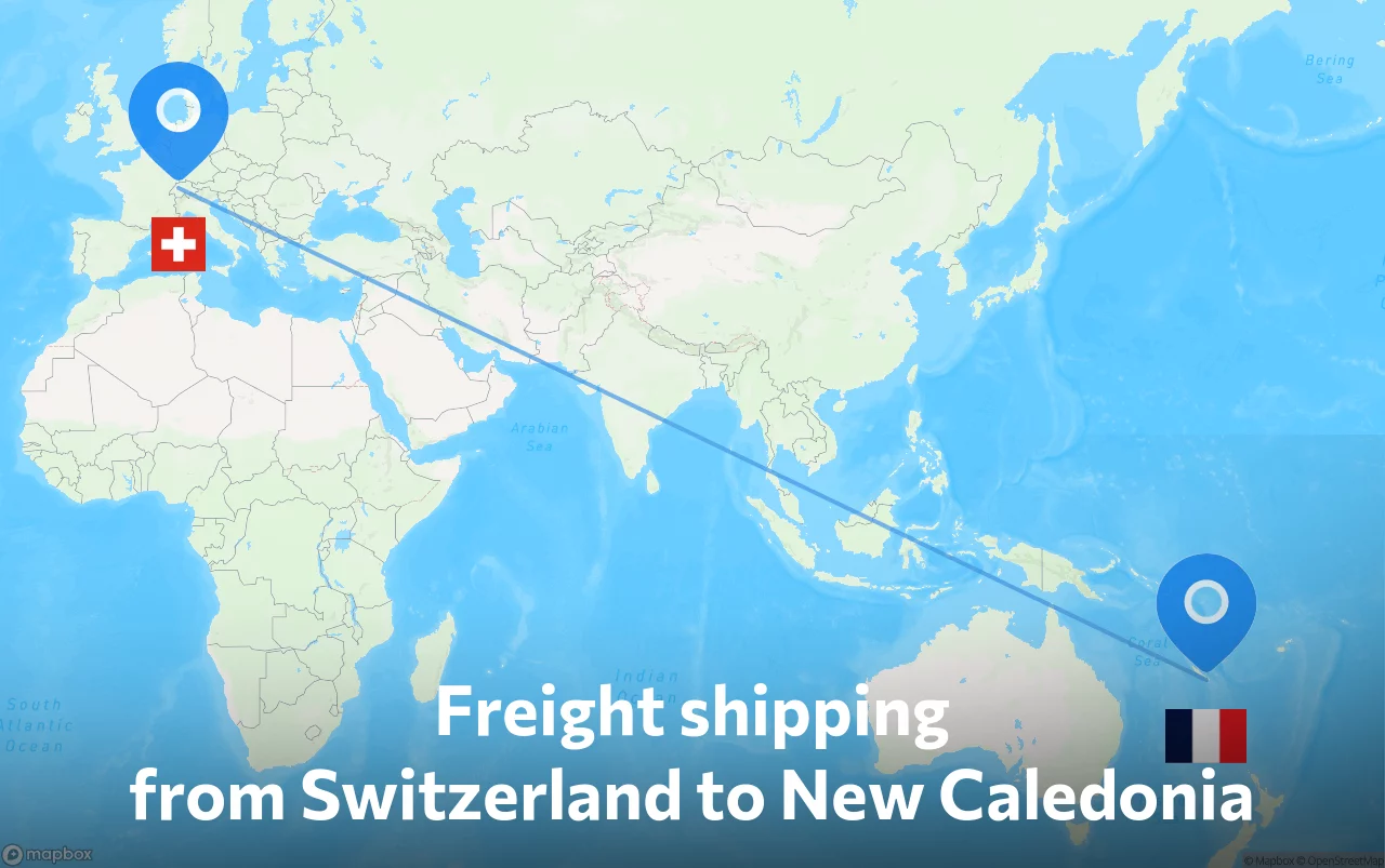 Shipping route from Switzerland to New Caledonia