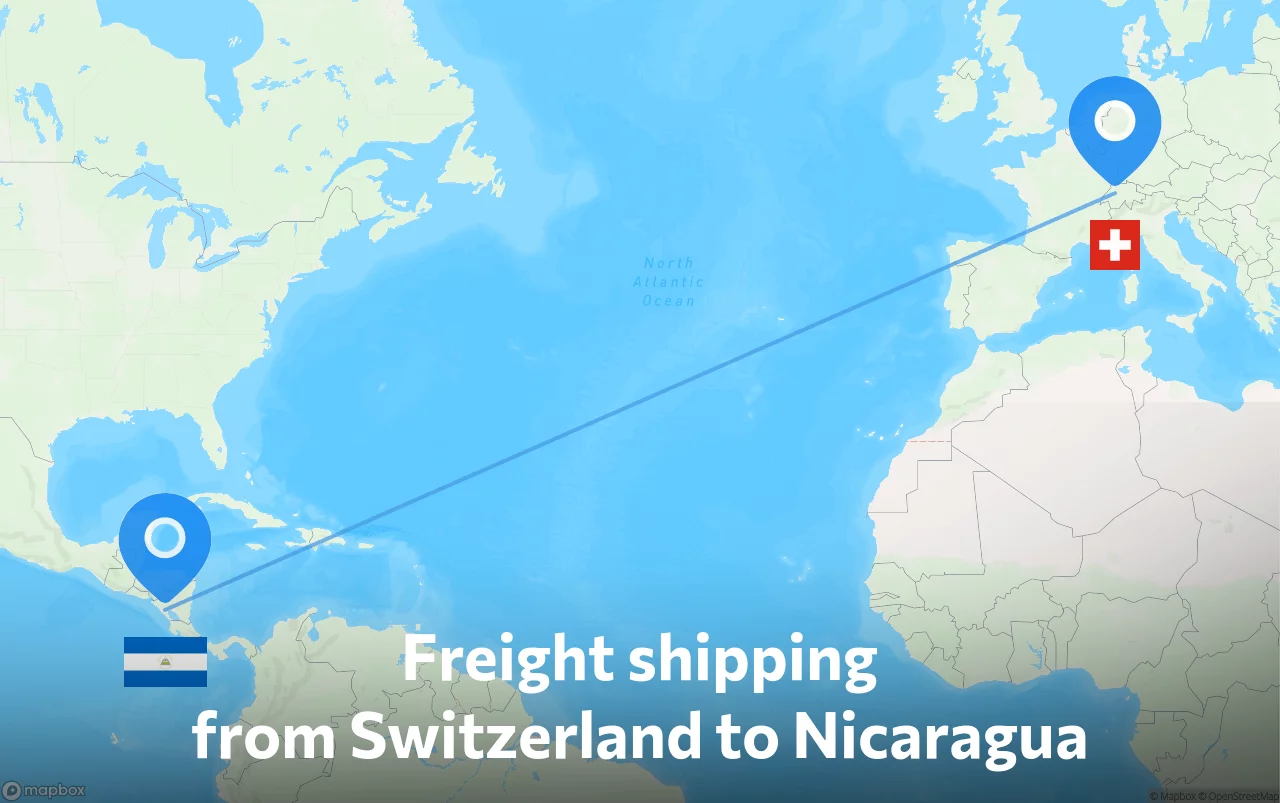 Shipping route from Switzerland to Nicaragua