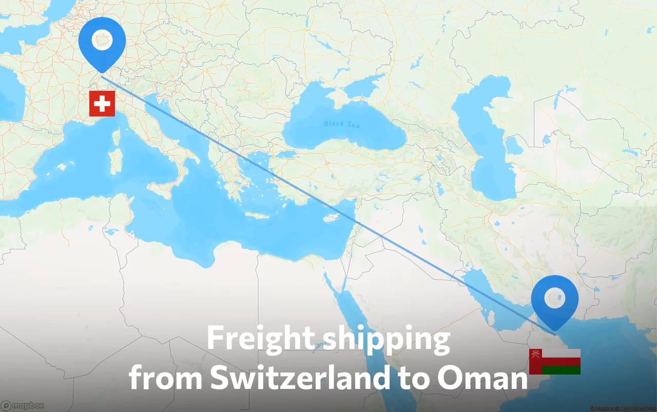 Shipping route from Switzerland to Oman