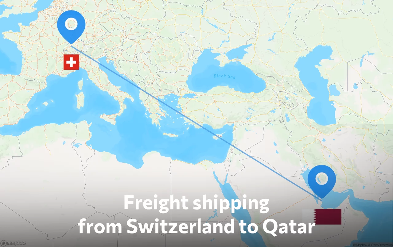 Shipping route from Switzerland to Qatar