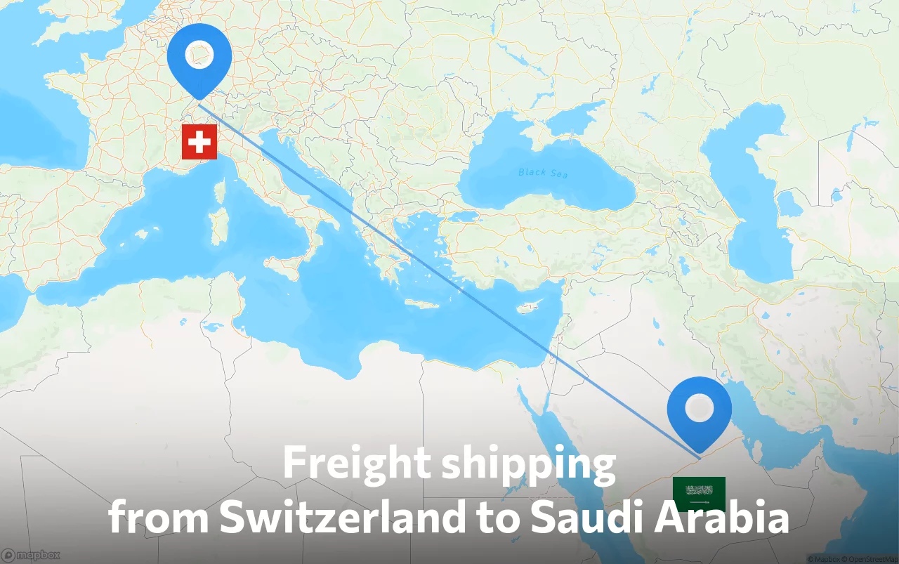 Shipping route from Switzerland to Saudi Arabia