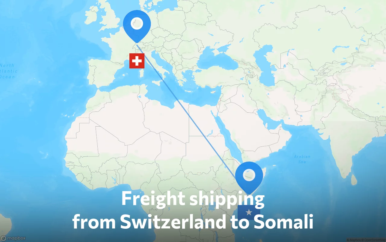 Shipping route from Switzerland to Somali