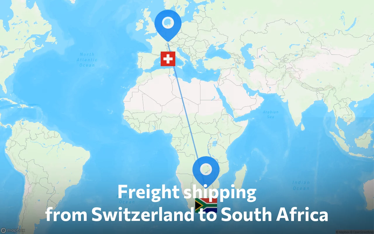 Shipping route from Switzerland to South Africa