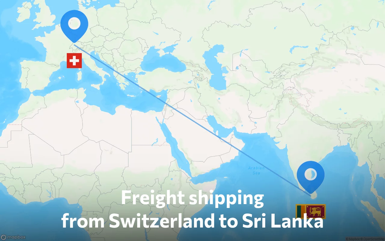 Shipping route from Switzerland to Sri Lanka