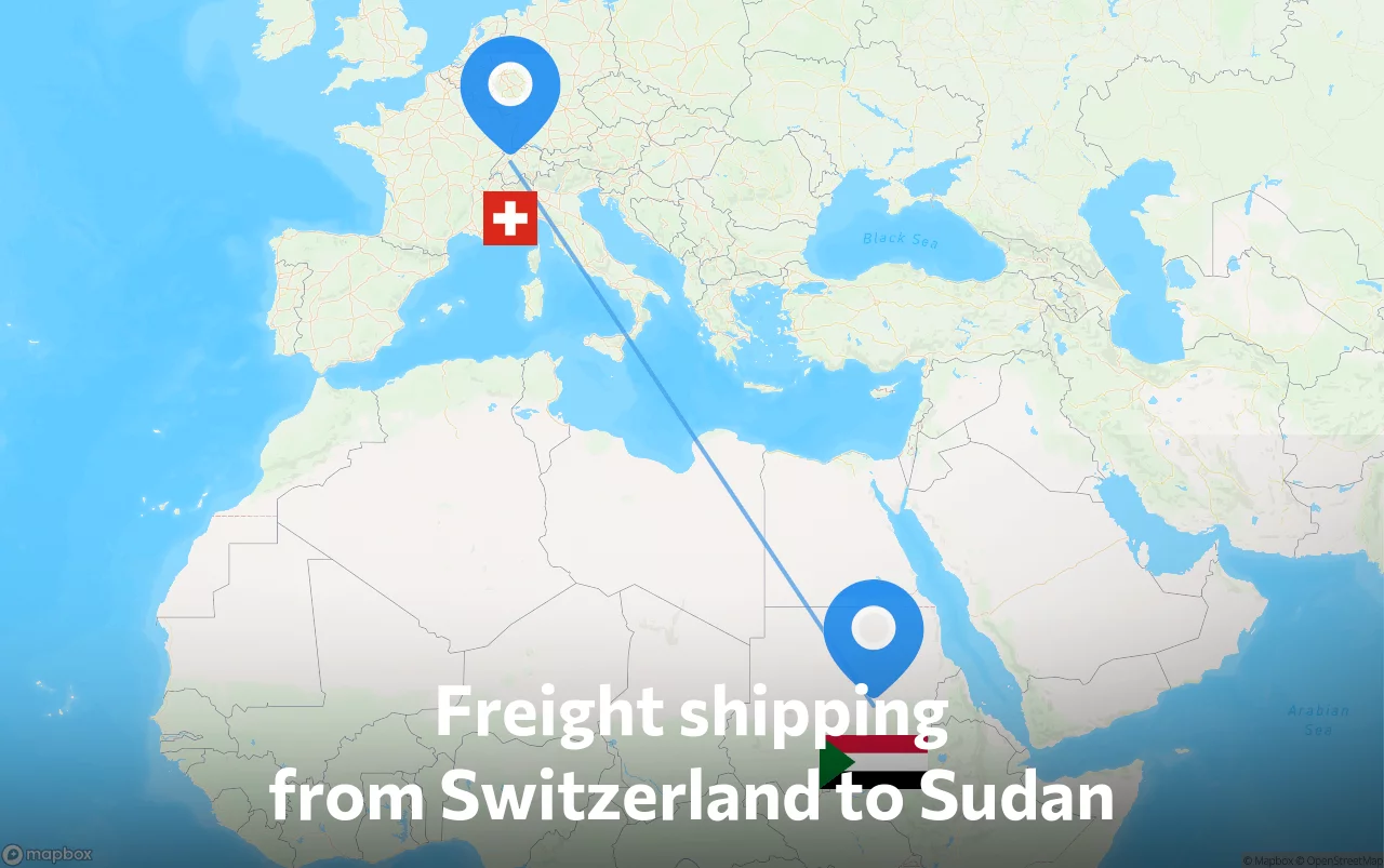 Shipping route from Switzerland to Sudan
