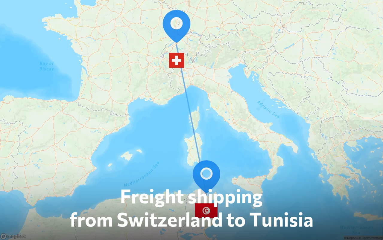 Shipping route from Switzerland to Tunisia