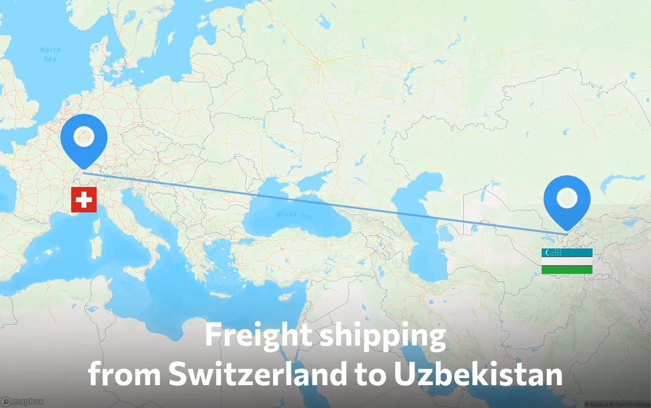 Shipping route from Switzerland to Uzbekistan