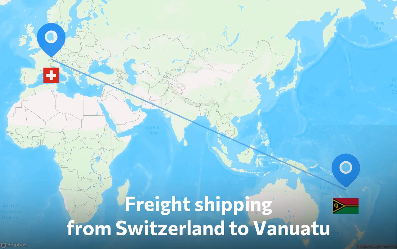 Shipping route from Switzerland to Vanuatu