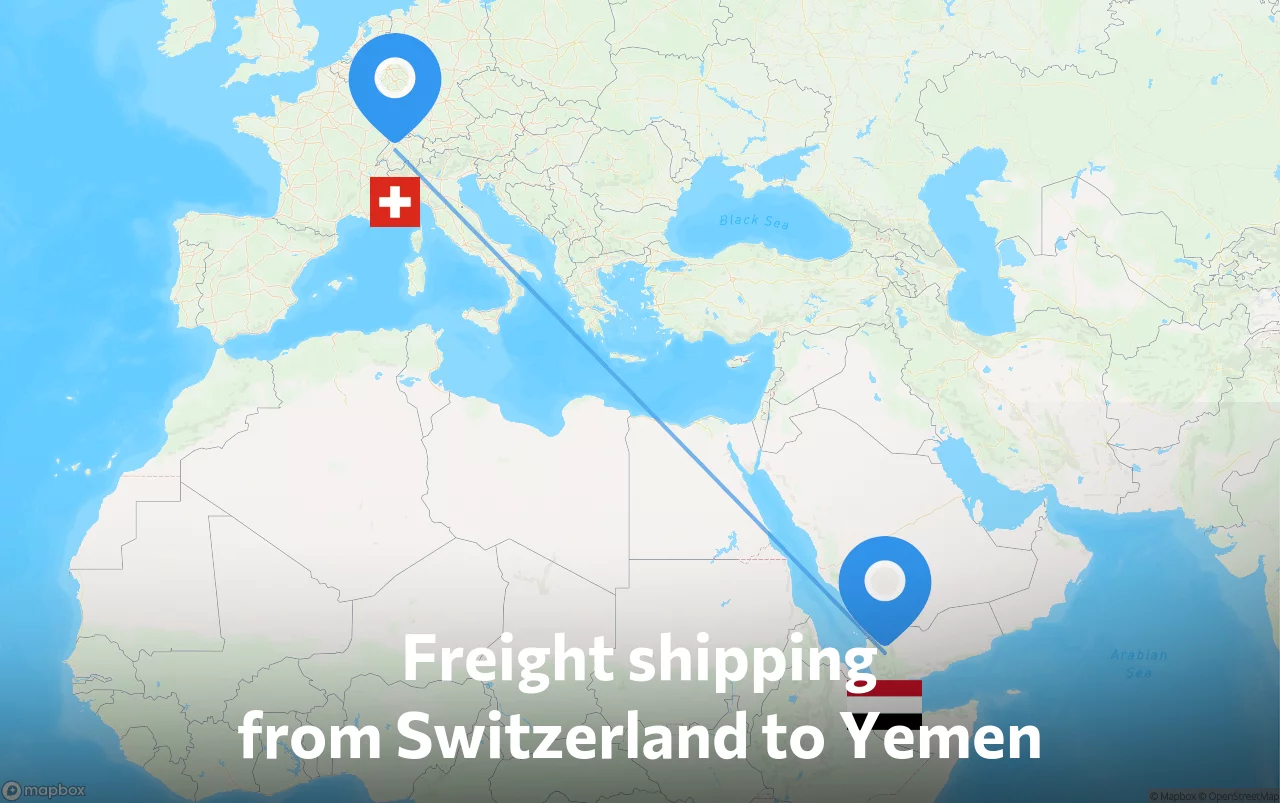 Shipping route from Switzerland to Yemen