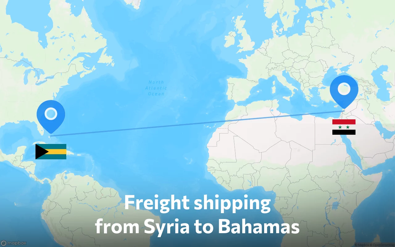 Shipping route from Syria to Bahamas