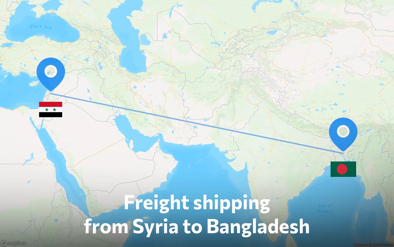Shipping route from Syria to Bangladesh