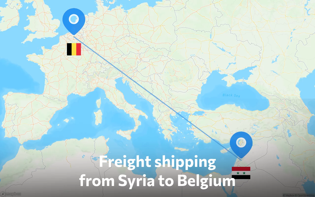 Shipping route from Syria to Belgium
