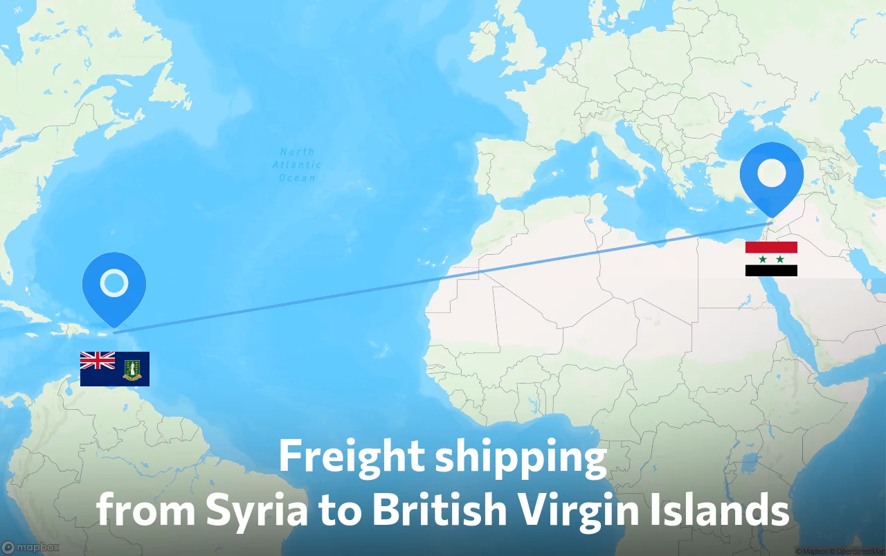 Shipping route from Syria to British Virgin Islands