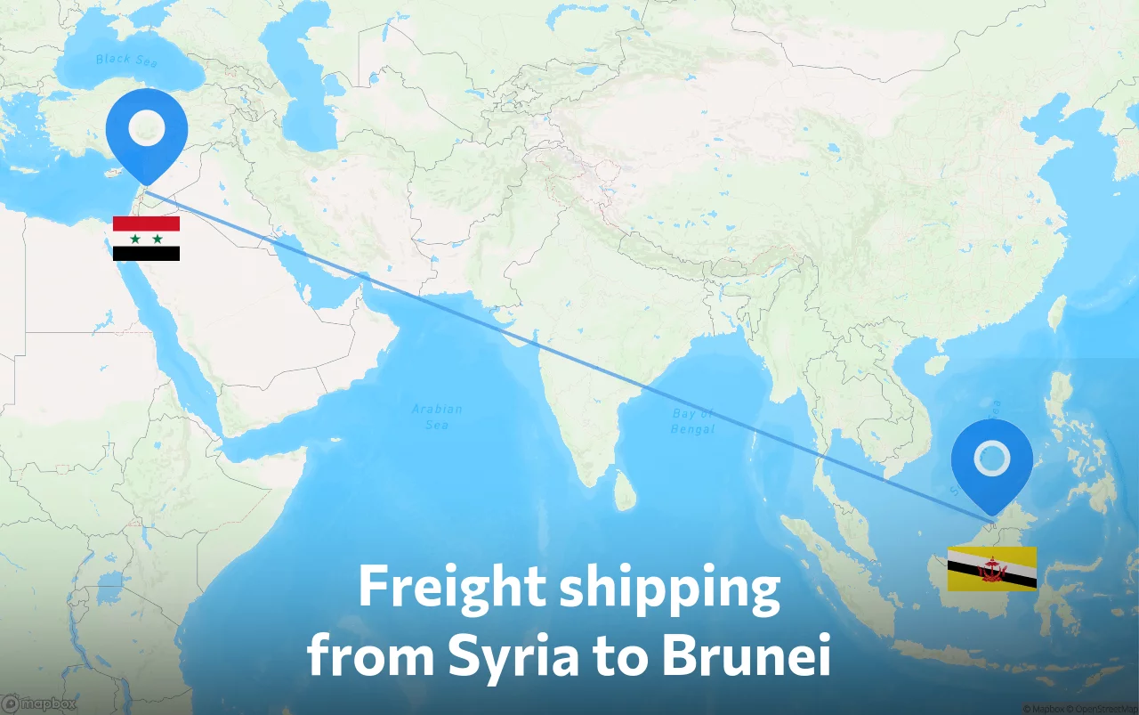 Shipping route from Syria to Brunei