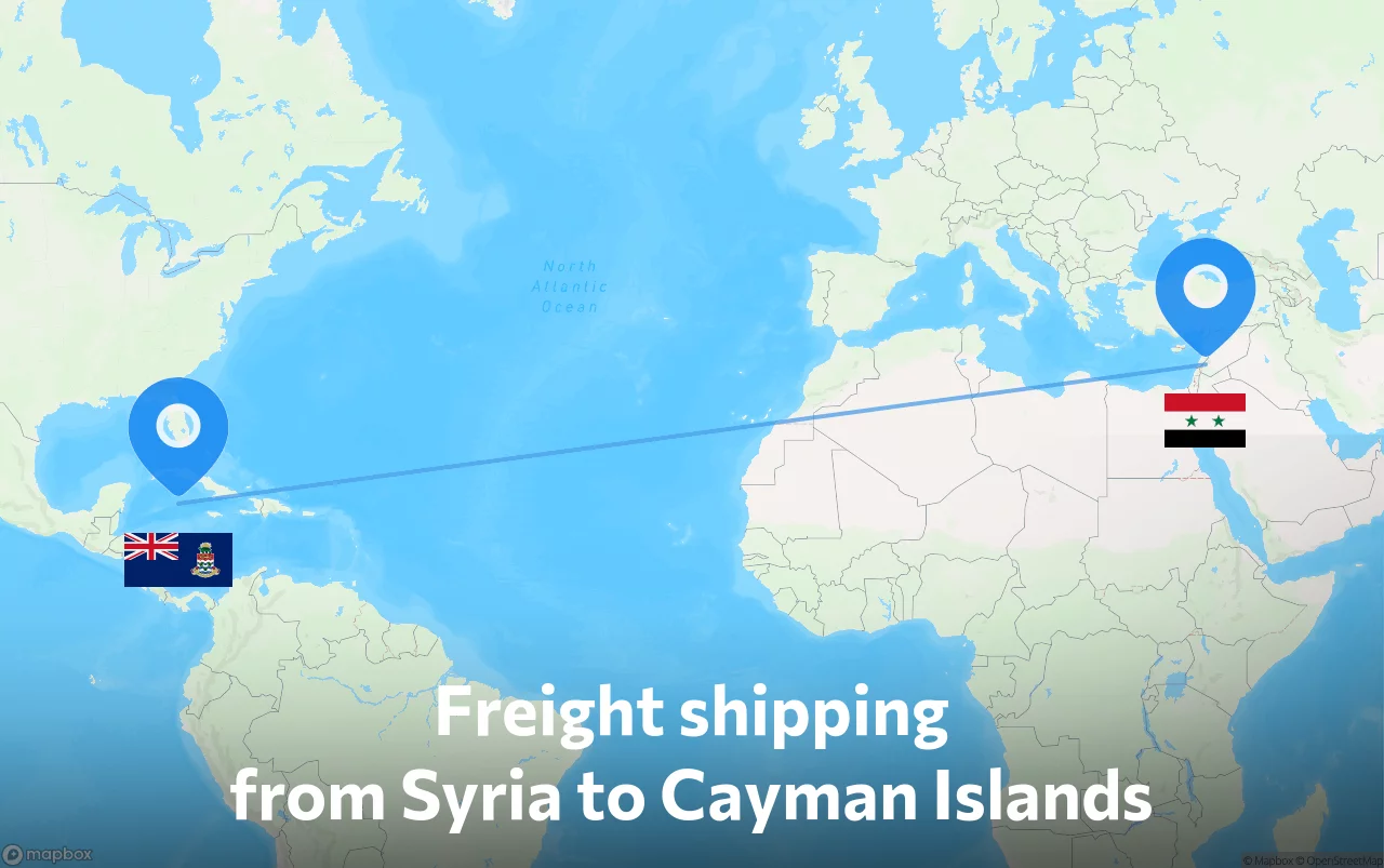 Shipping route from Syria to Cayman Islands